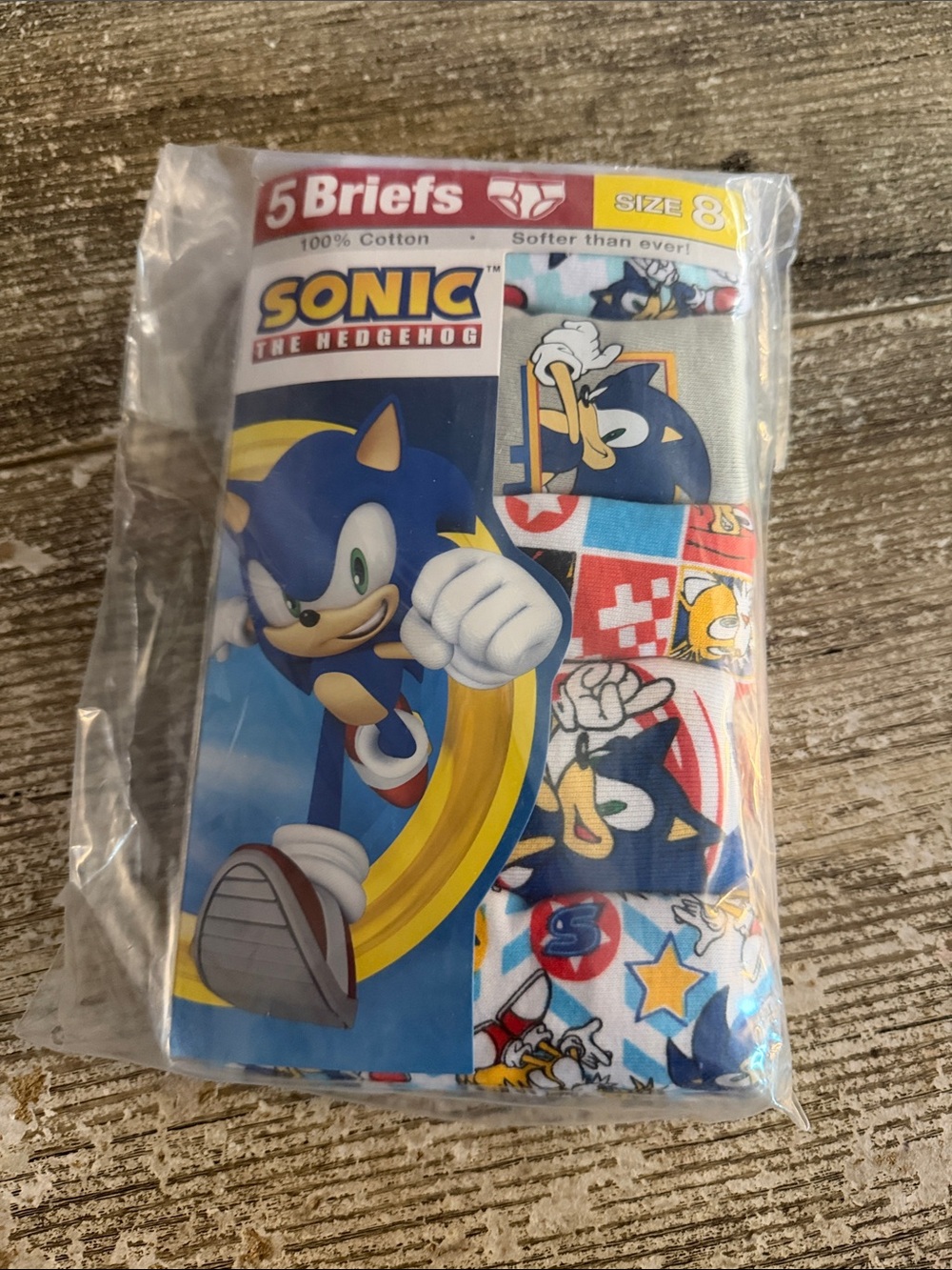 NWT Sega Sonic the Hedgehog pack of 5 cotton briefs for kids size 8